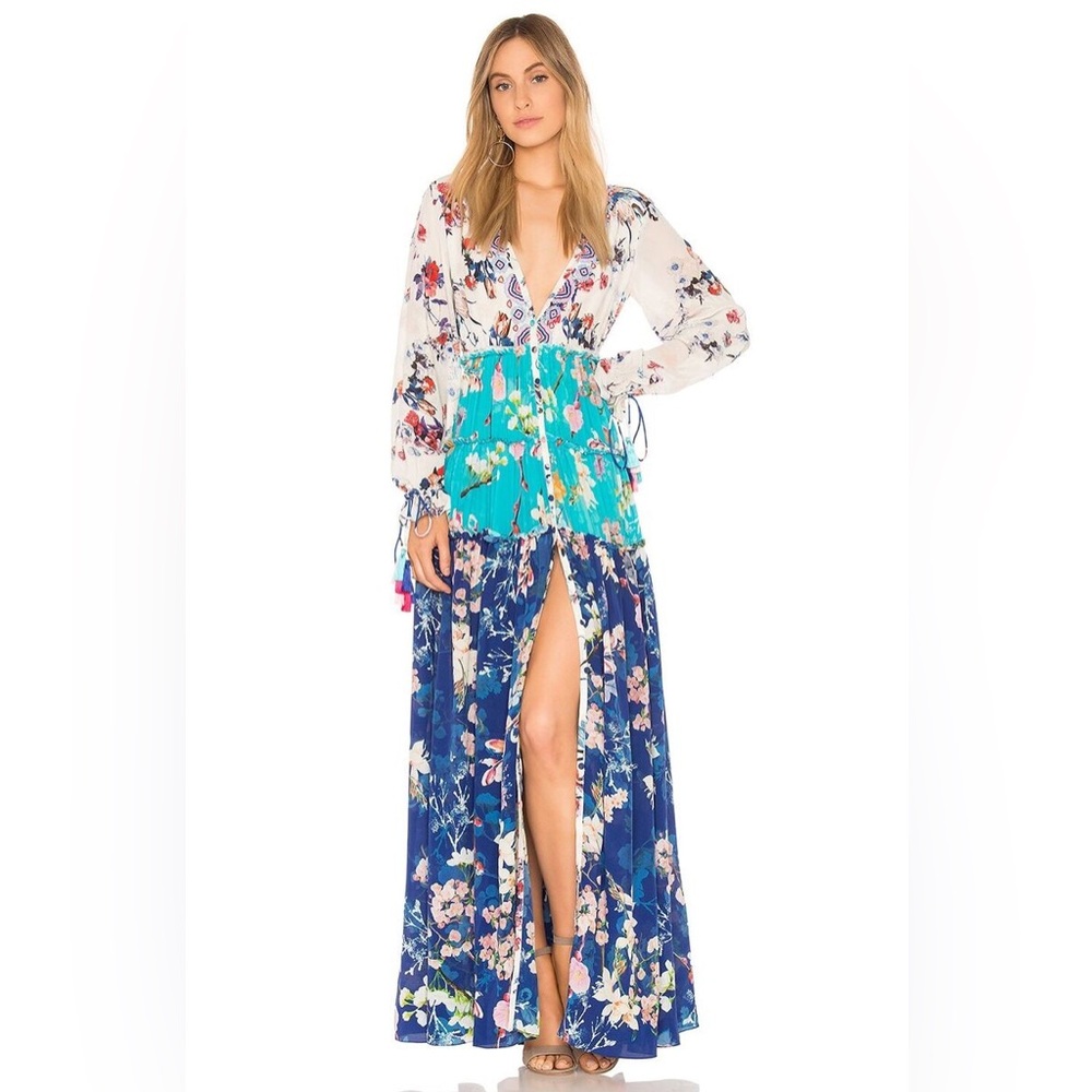 Rococo Sand Floral Maxi Dress - Blue and White